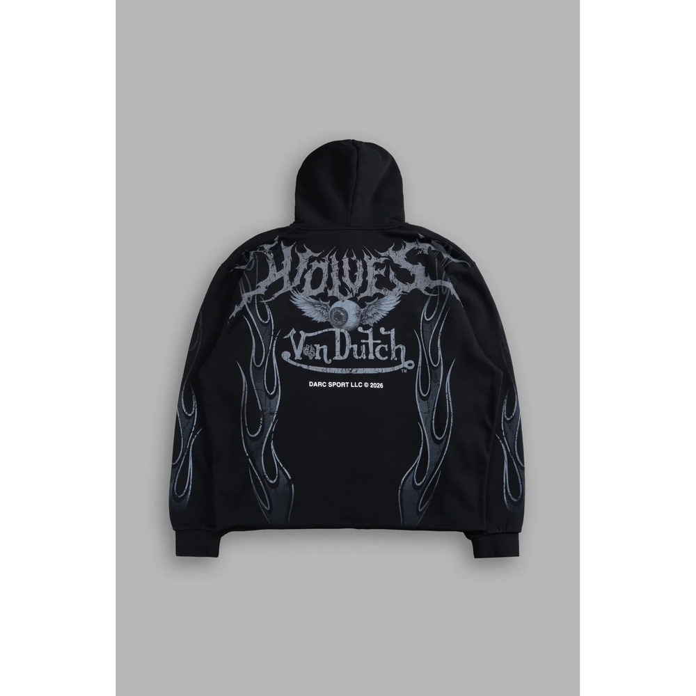 Darc Sport Von Dutch DISTRESSED GRUNGE RAW HEM ZIP HOODIE IN BLACK Sz L
